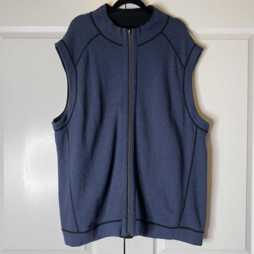 Tommy Bahama Vest Mens 2XL Blue Jersey Full Zip Stand Collar Windbreaker Casual